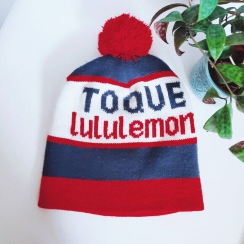 LULULEMON Iconic Vintage "Cheer Me On" Red/Blue Olimpic Ski Beanie Toque - Picture 2 of 10